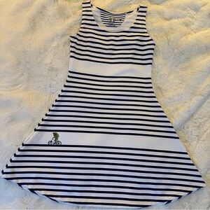 A-line dress with marine blue and white stripes